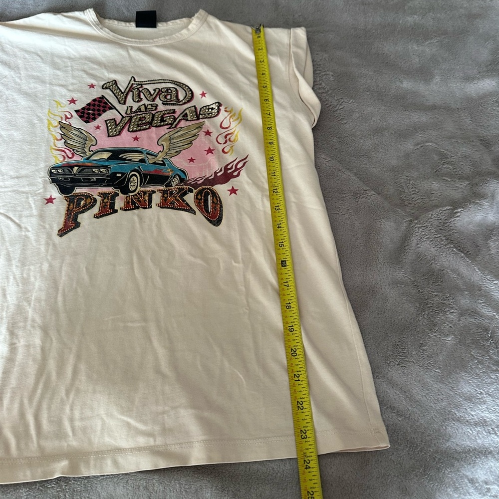 Pinko Beige Graphic Tee with Car Design - Picture 9 of 14